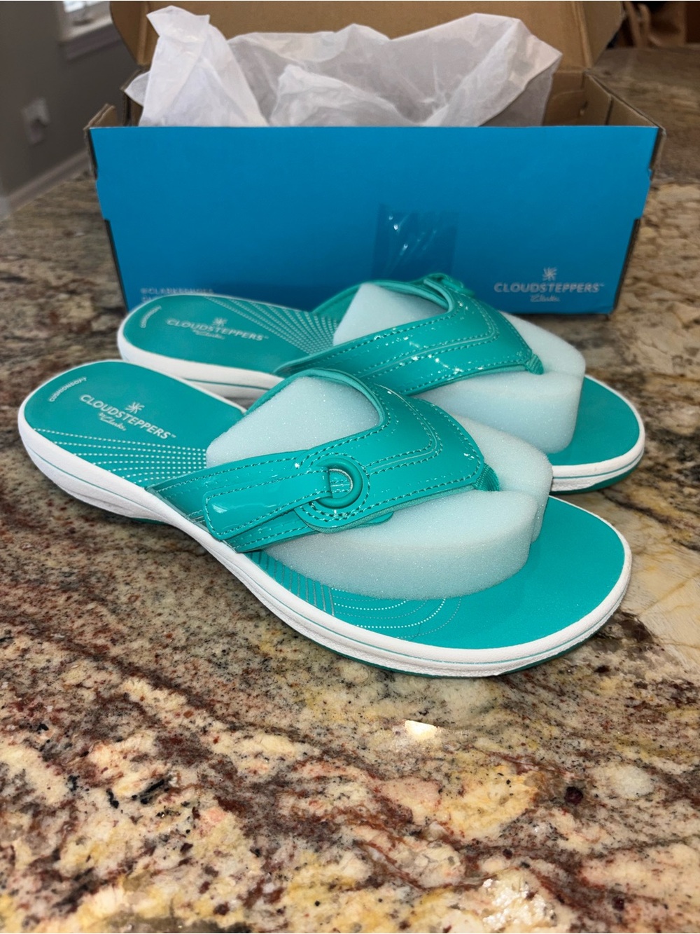 Clarks Cloudsteppers Women's Teal Slide Sandals NIB SZ 9